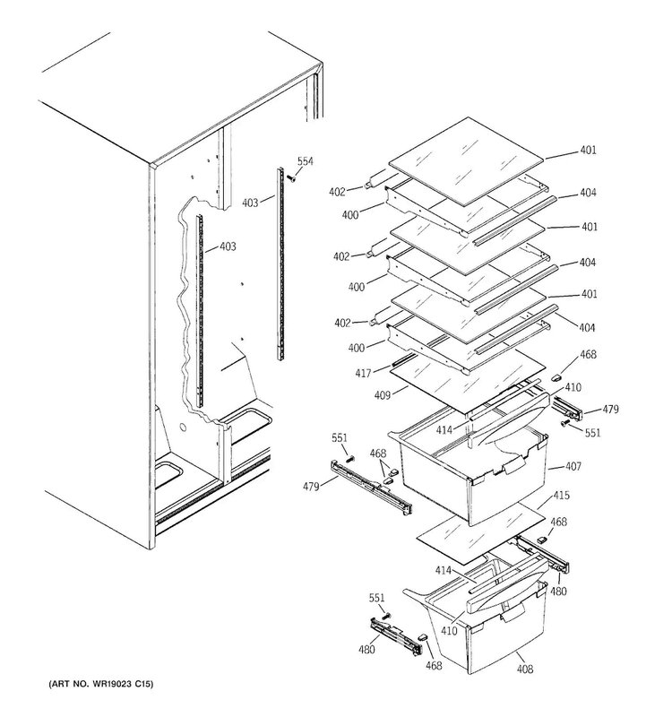 Fresh Food Shelves Diagram and Parts List for GSS25IFPAWW  General Electric Refrigerator