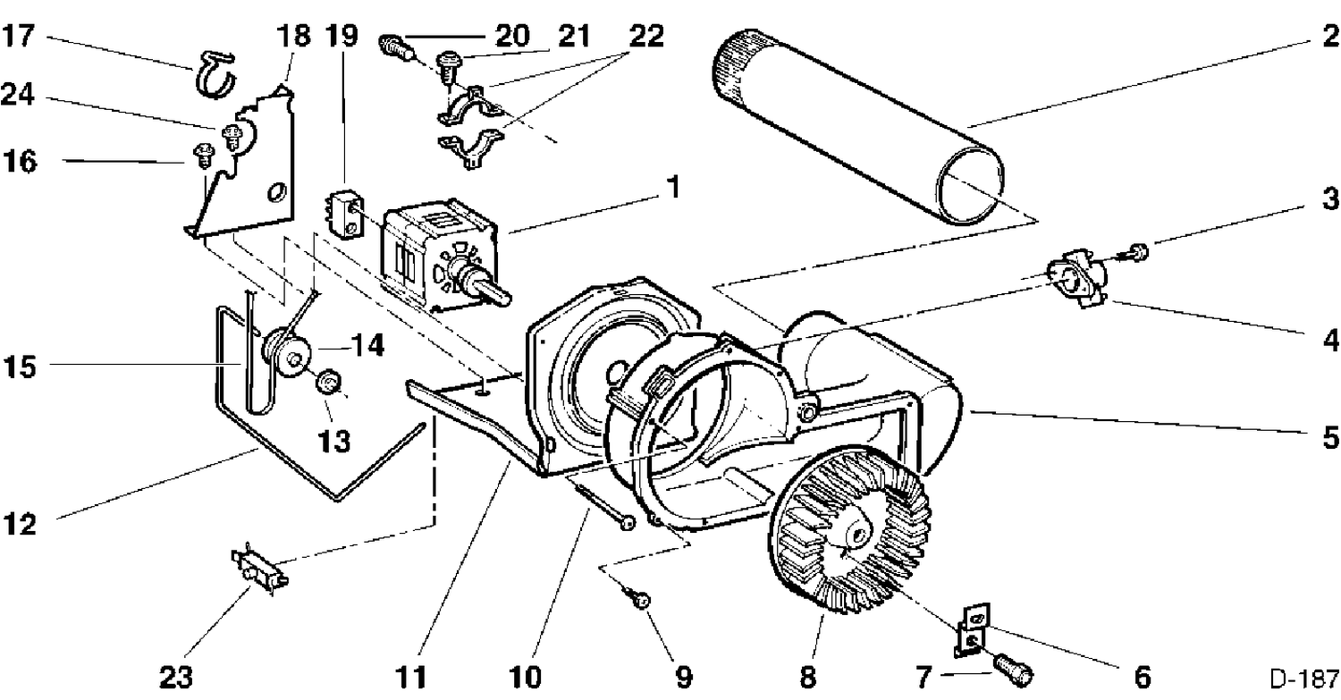 BLOWER & DRIVE ASSEMBLY Diagram and Parts List for 633617  General Electric Dryer