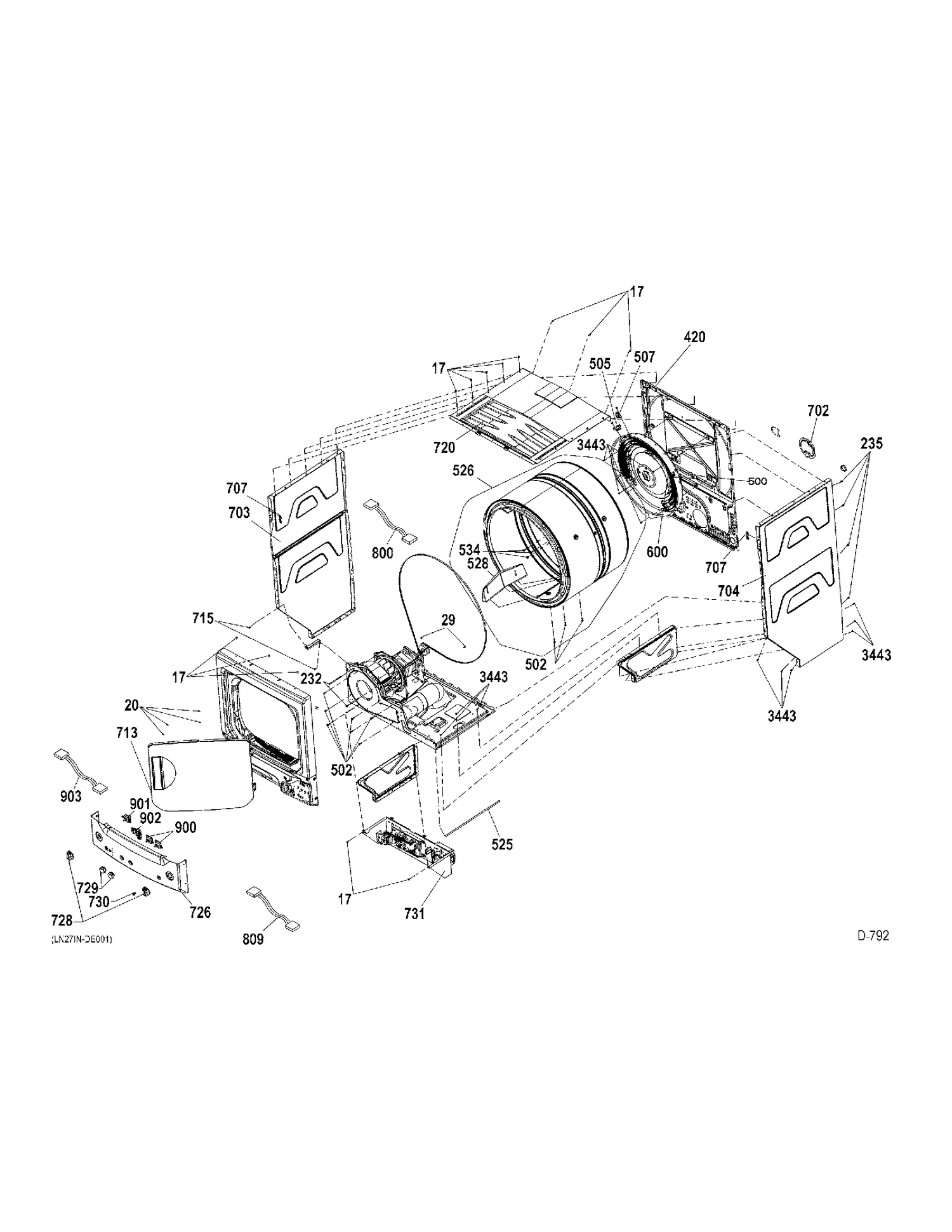 DRYER SECTION Diagram and Parts List for GUAP270EM0WW  General Electric Washer