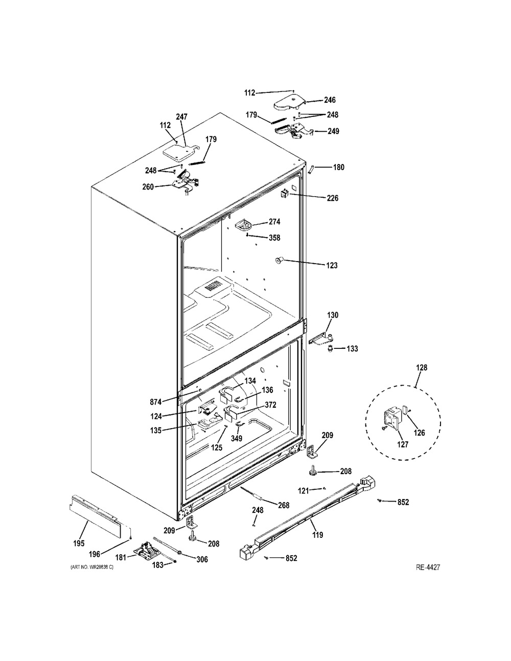Case Parts Diagram and Parts List for PFE29PSDSS  General Electric Refrigerator