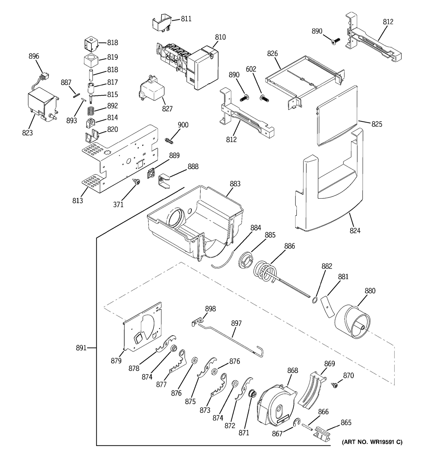 ICE MAKER & DISPENSER Diagram and Parts List for ZISS360DRKSS  General Electric Refrigerator