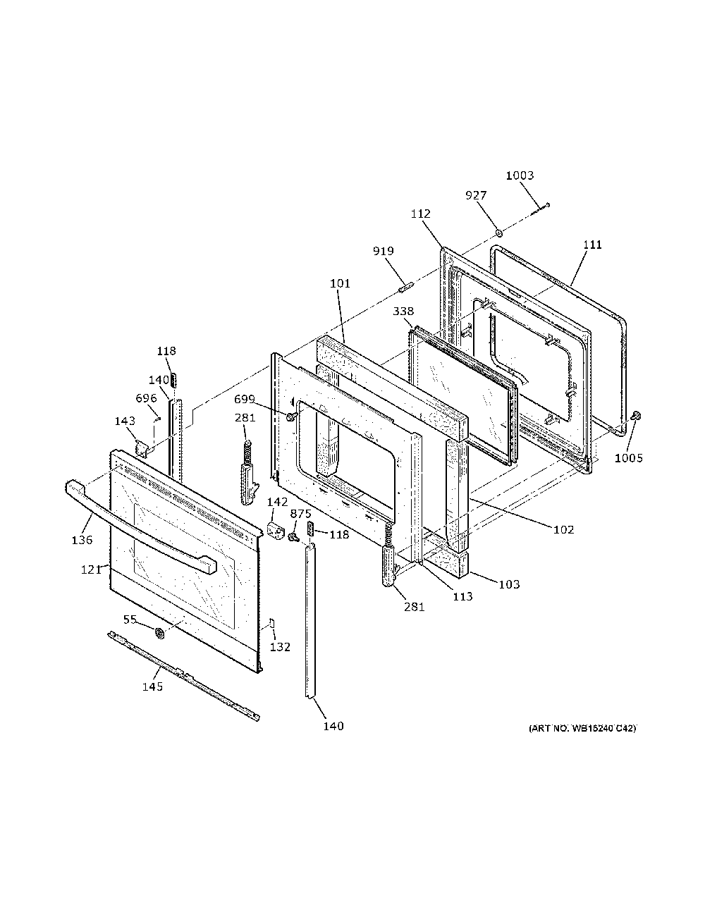 Door Diagram and Parts List for JB655SKBSS  General Electric Range