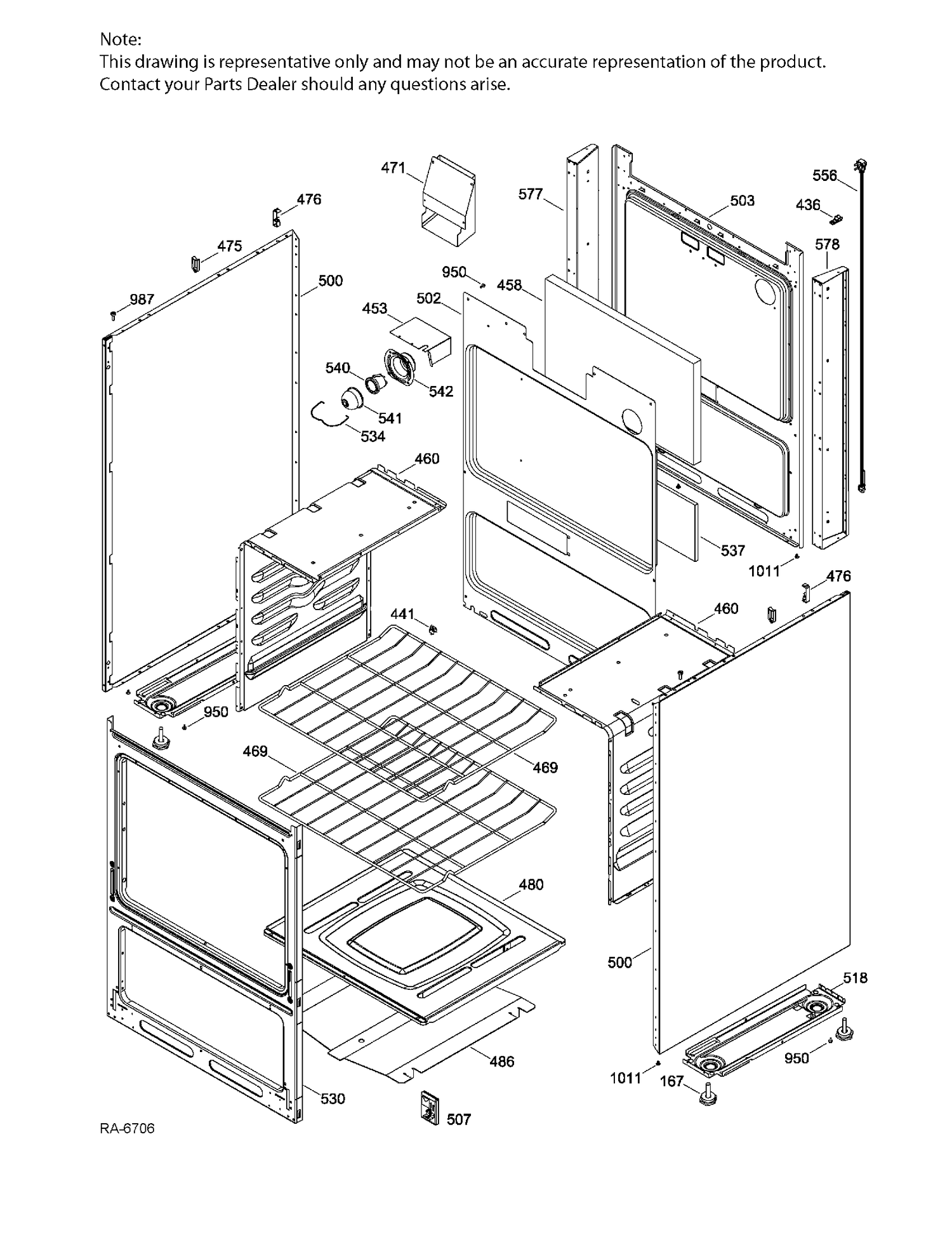 BODY PARTS Diagram and Parts List for JGAS730EL5WW  General Electric Range
