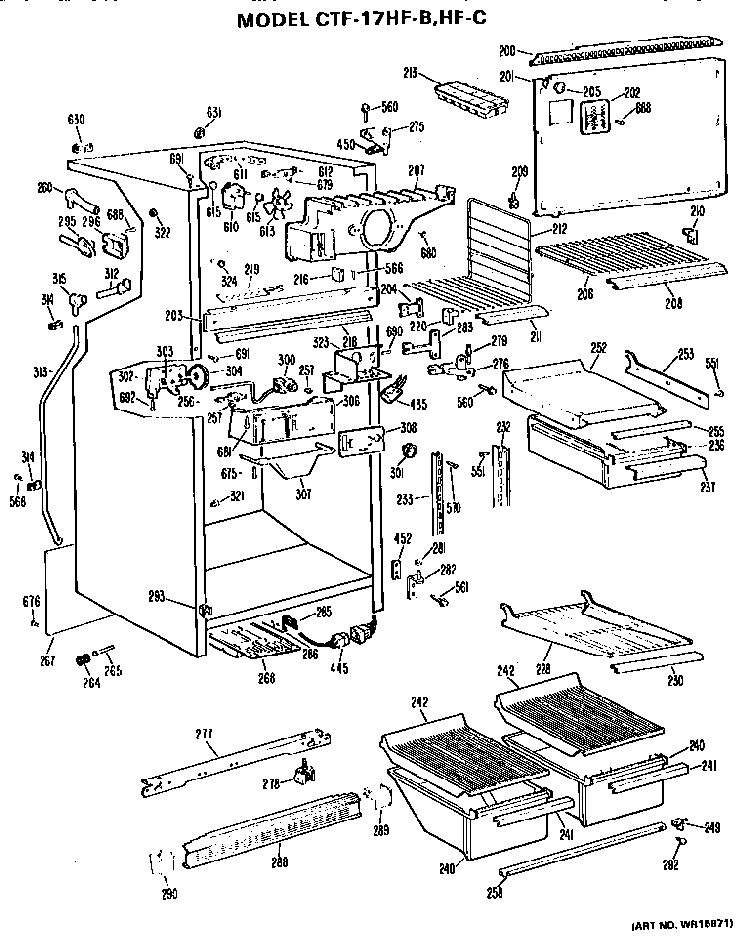 Cabinet Parts Diagram and Parts List for CTF17HFC  Hotpoint Refrigerator