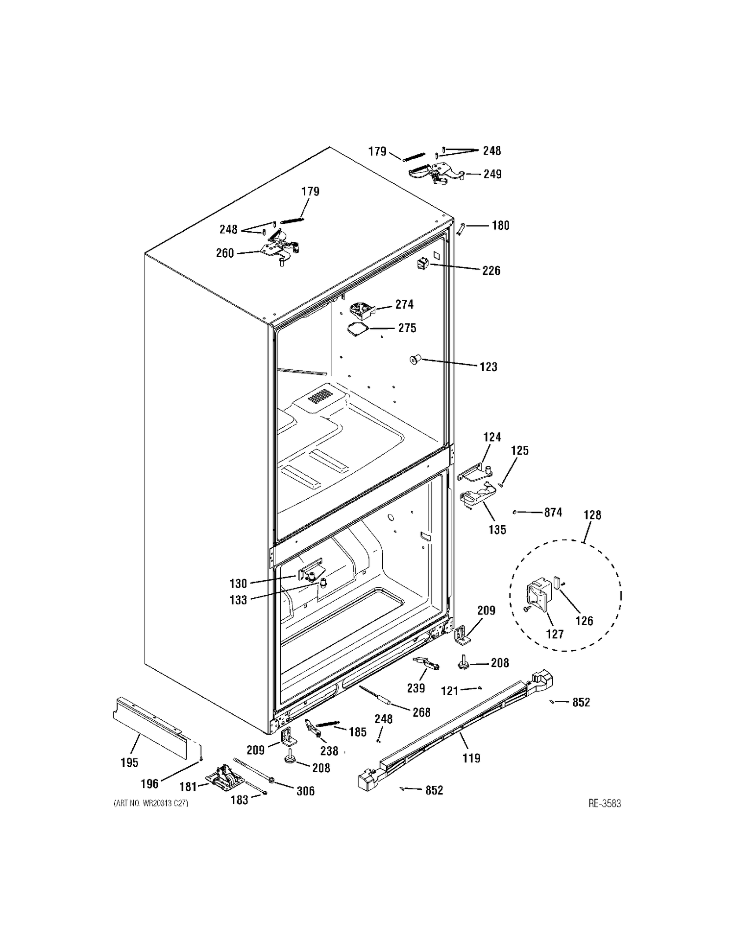 CASE PARTS Diagram and Parts List for ZFGB21HYDSS  General Electric Refrigerator