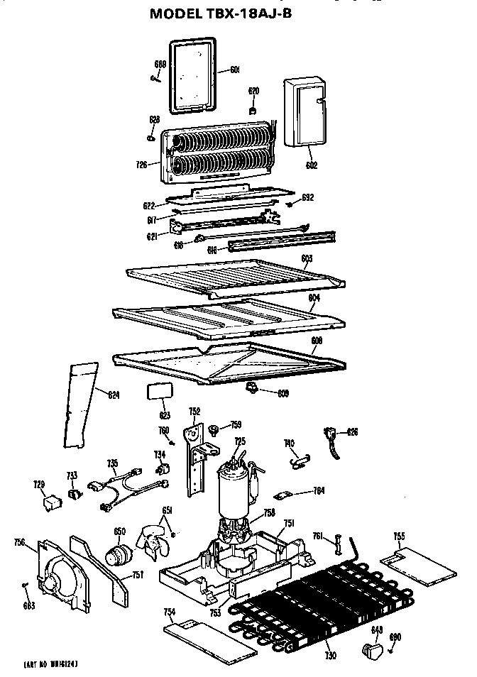 Unit Parts Diagram and Parts List for TBX18AJB  General Electric Refrigerator