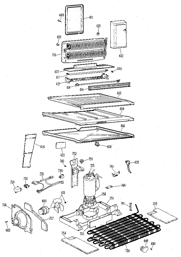 Unit Parts Diagram and Parts List for TBX18LJB  General Electric Refrigerator