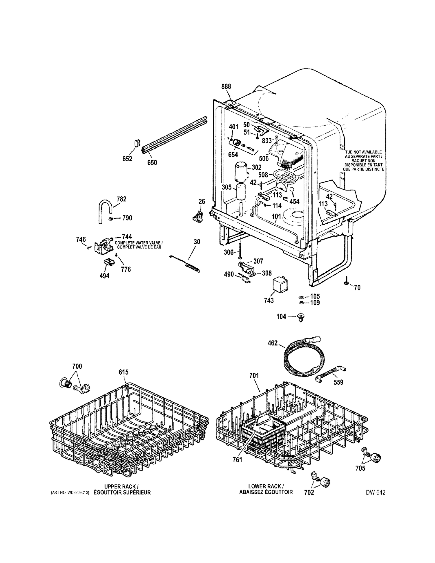 BODY-RACKS Diagram and Parts List for MHSD210P00WW  General Electric Dishwasher