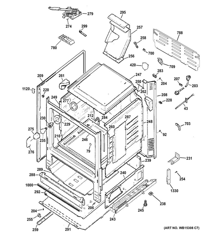 Body Parts Diagram and Parts List for JGB640SEF1SS  General Electric Range