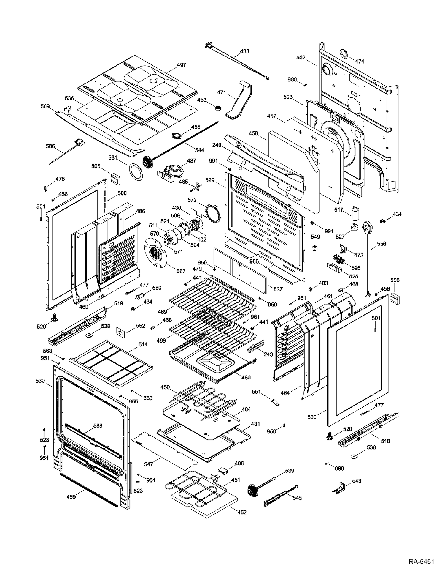 BODY PARTS Diagram and Parts List for PCB969DR3WW  General Electric Range