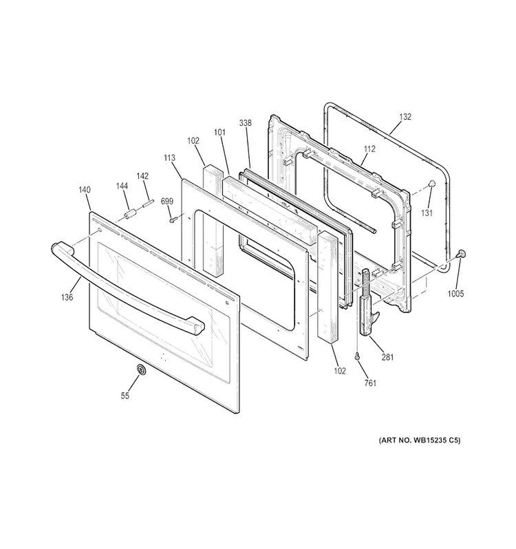 Door Diagram and Parts List for JS750SF3SS  General Electric Range