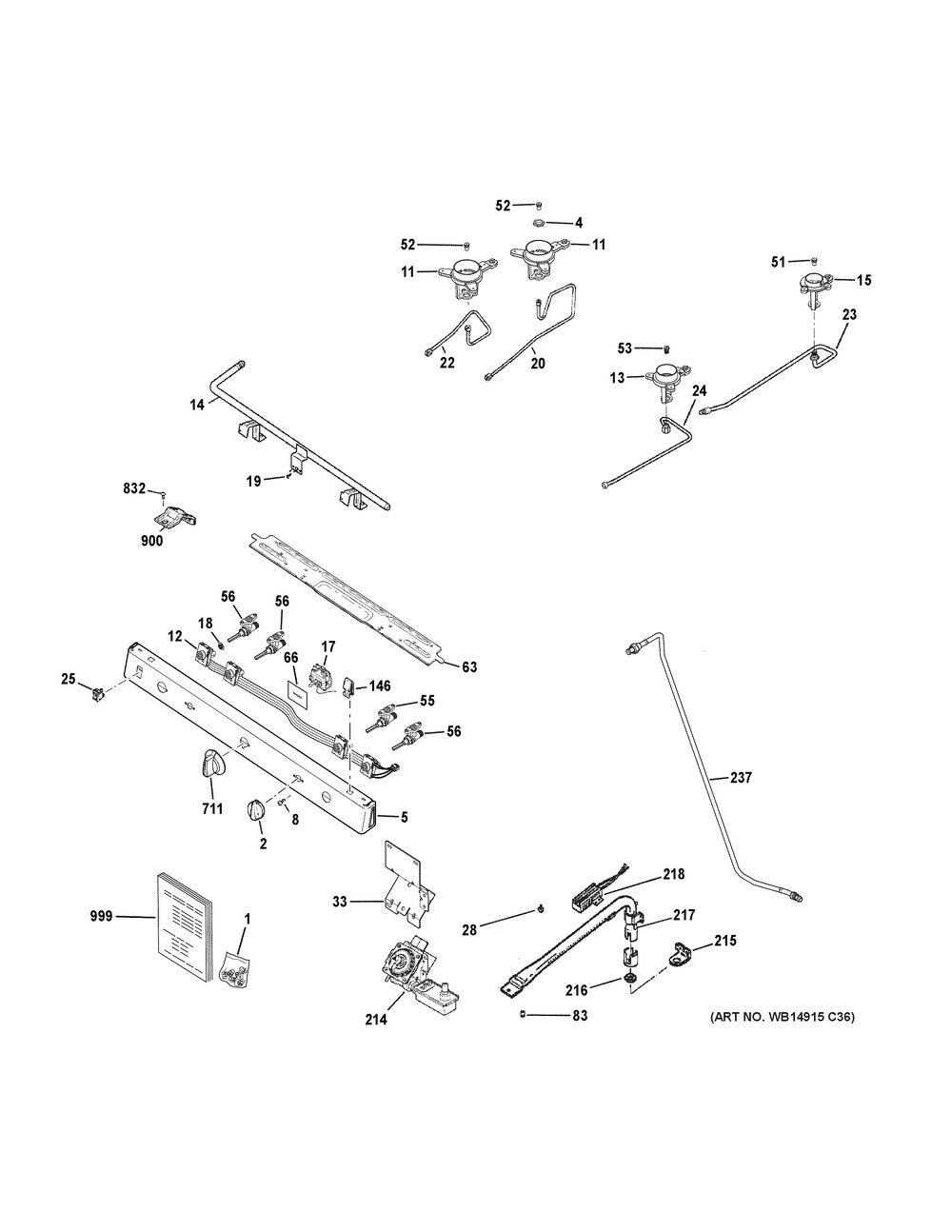 Gas And Burner Parts Diagram and Parts List for JGBS30RET2SS  General Electric Range
