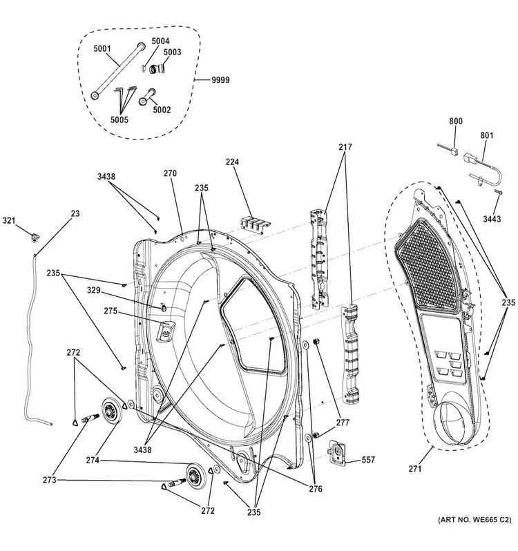 Rear Roller Support Diagram and Parts List for GTDS820GD1WS  General Electric Dryer