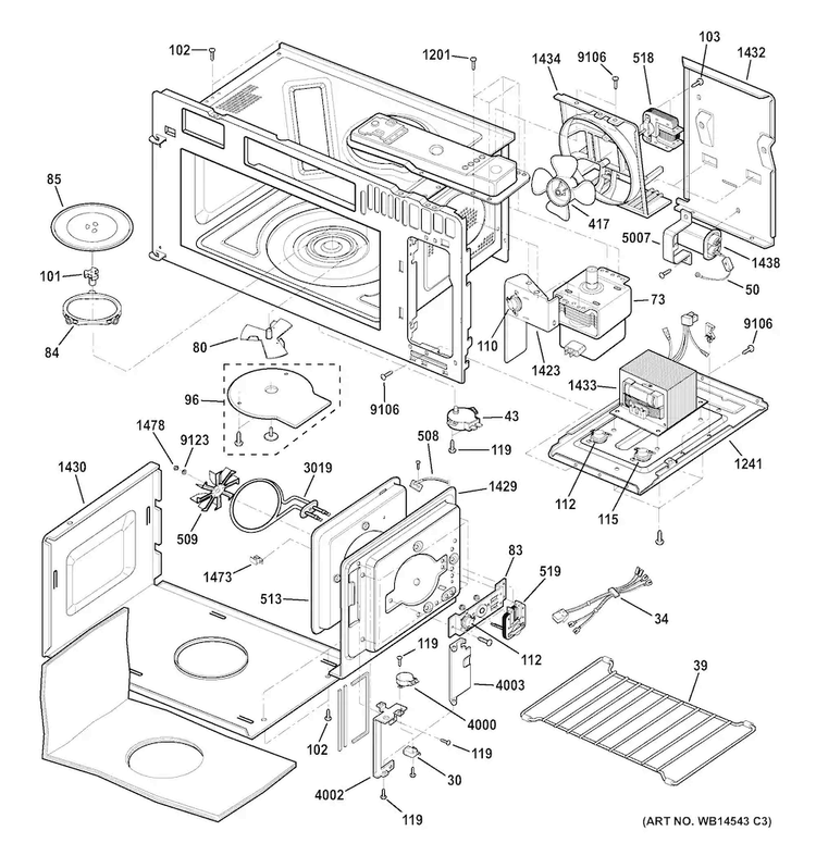 Interior Parts Diagram and Parts List for PVM9179SF2SS  General Electric Microwave