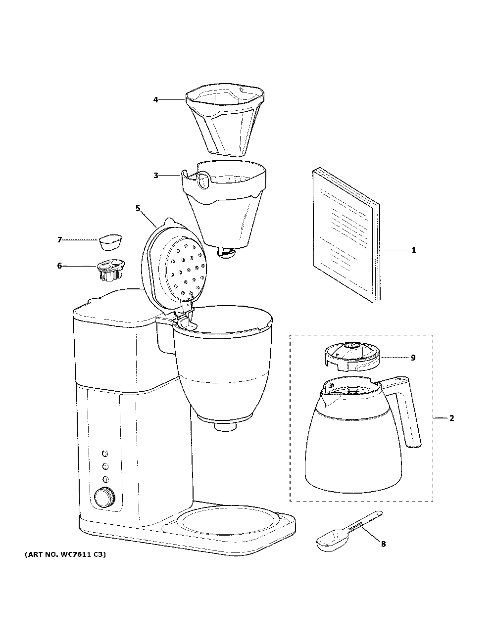 Coffee Maker Diagram and Parts List for C7CDABS3RD31  General Electric Coffee Maker