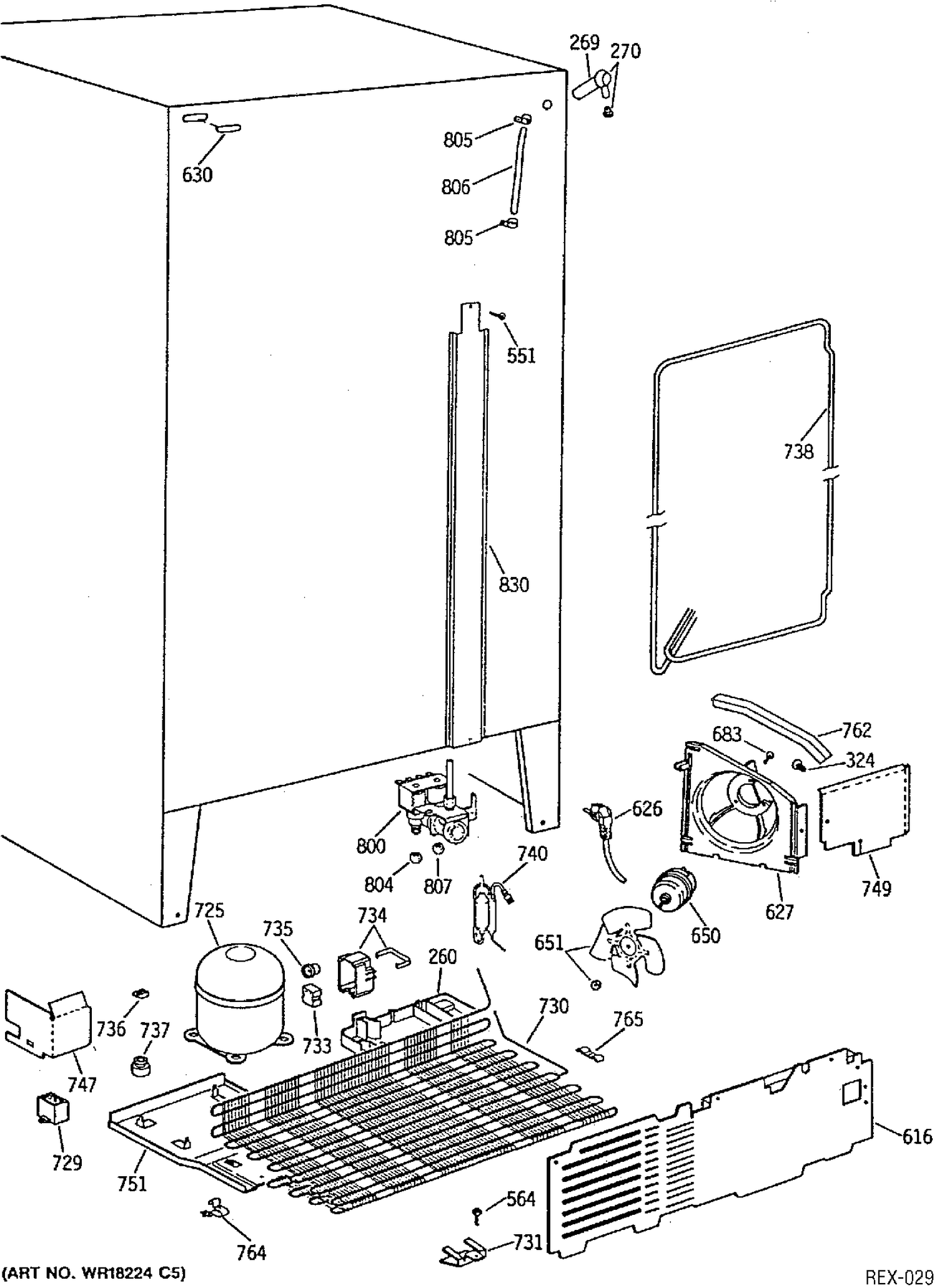 SYSTEM GROUP Diagram and Parts List for TFX25JWYWAA  General Electric Refrigerator