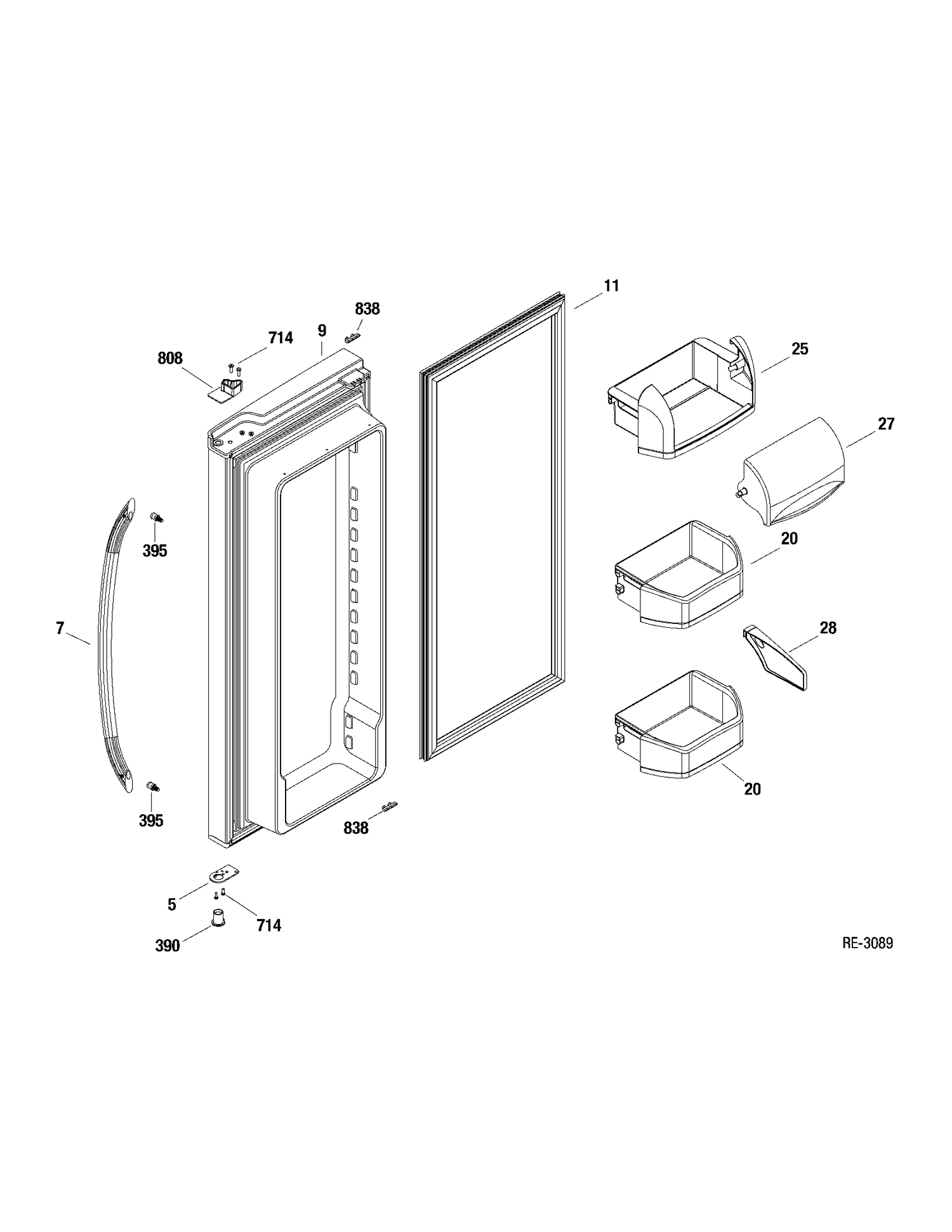 FF DOOR RIGHT Diagram and Parts List for GFRS2KBXASS  General Electric Refrigerator