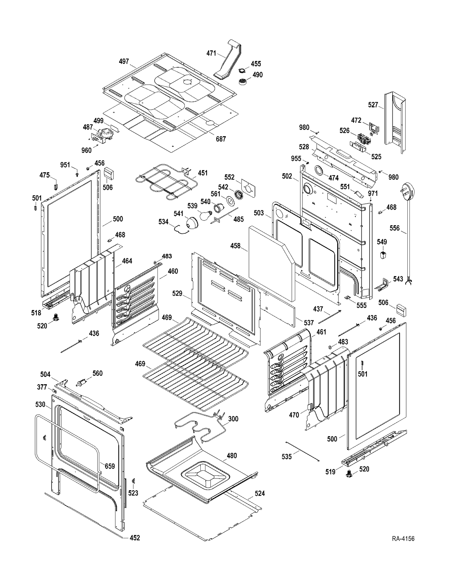 CHASSIS PARTS Diagram and Parts List for JCBP660DT1MS  General Electric Range