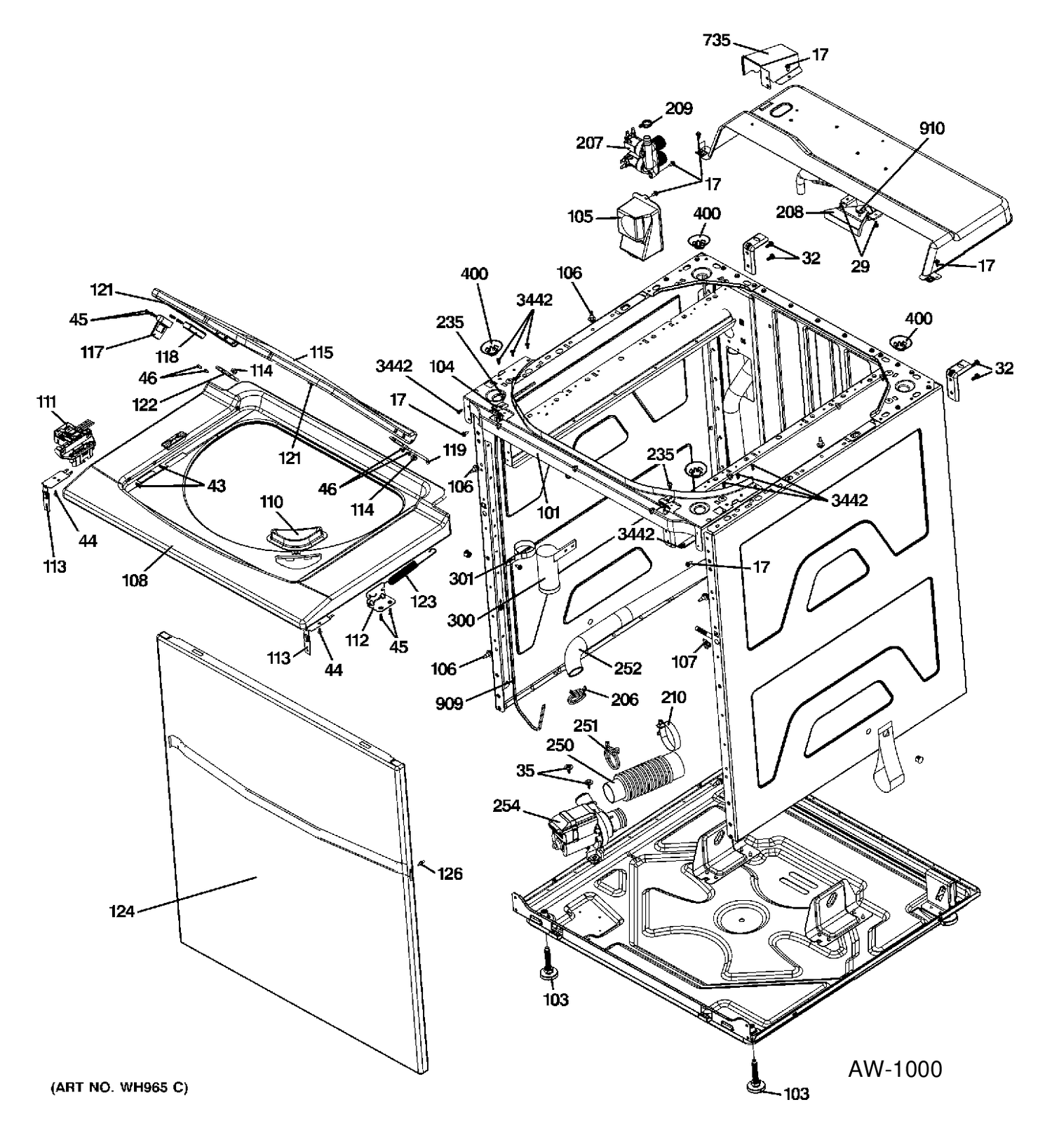 CABINET 5 Diagram and Parts List for C978-97222210  General Electric Washer