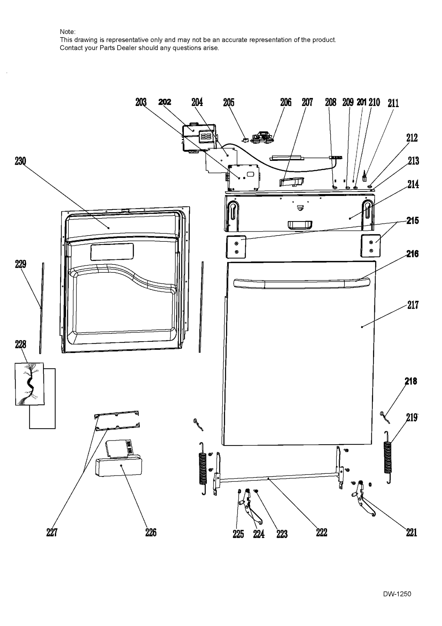 DOOR ASM Diagram and Parts List for GDT690SGF1WW  General Electric Dishwasher