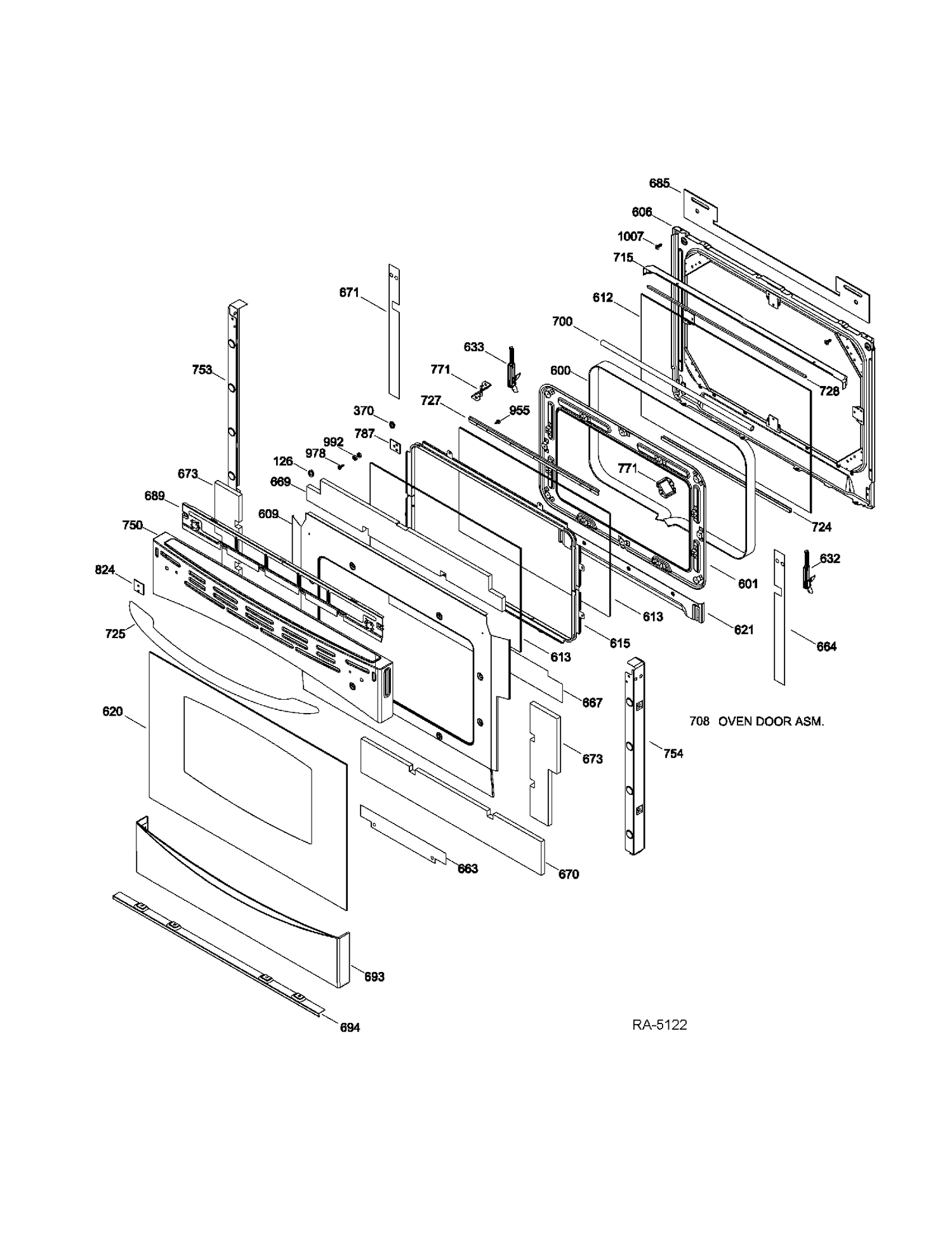 DOOR Diagram and Parts List for PCS968SR4SS  General Electric Range