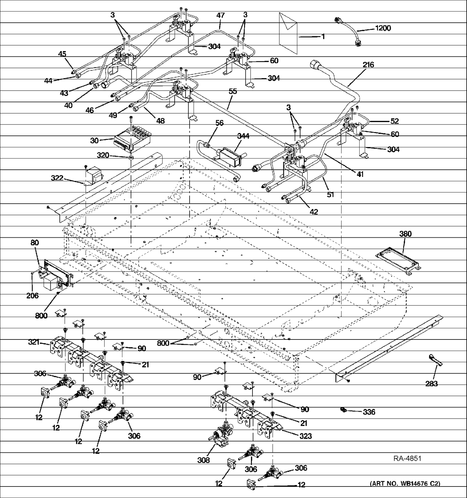 GAS & BURNER PARTS Diagram and Parts List for ZDP486NRP7SS  General Electric Range
