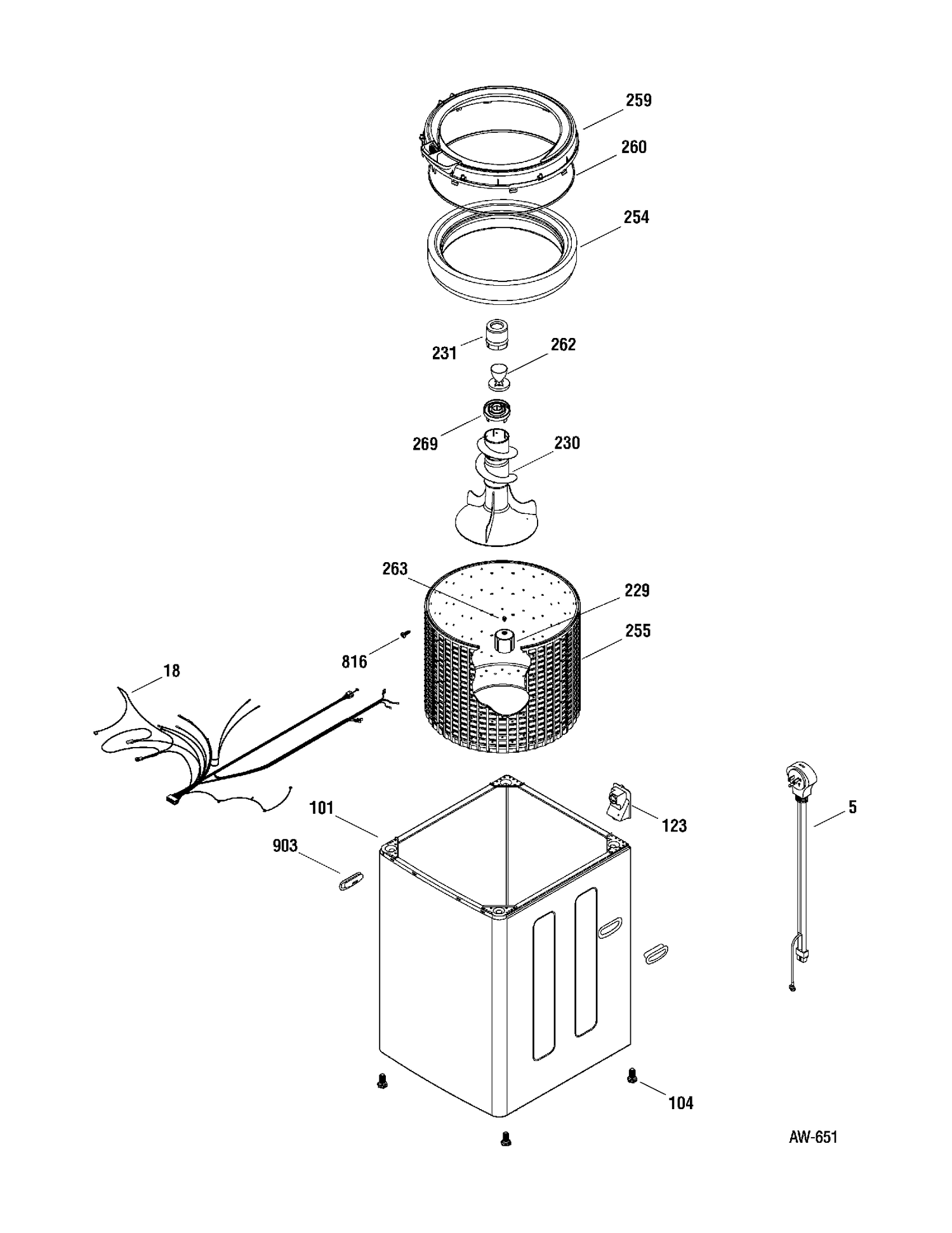 CABINET Diagram and Parts List for MHDSE165H0WW  General Electric Washer