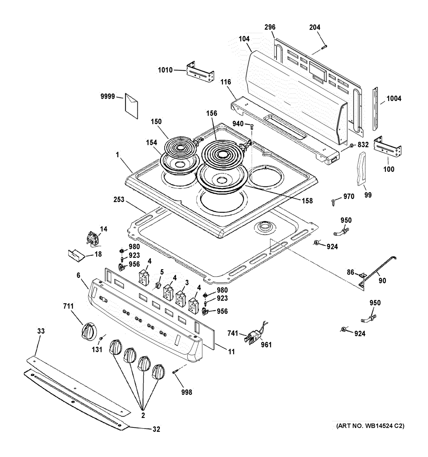 CONTROL PANEL & COOKTOP Diagram and Parts List for JAS02SN4SS  General Electric Range