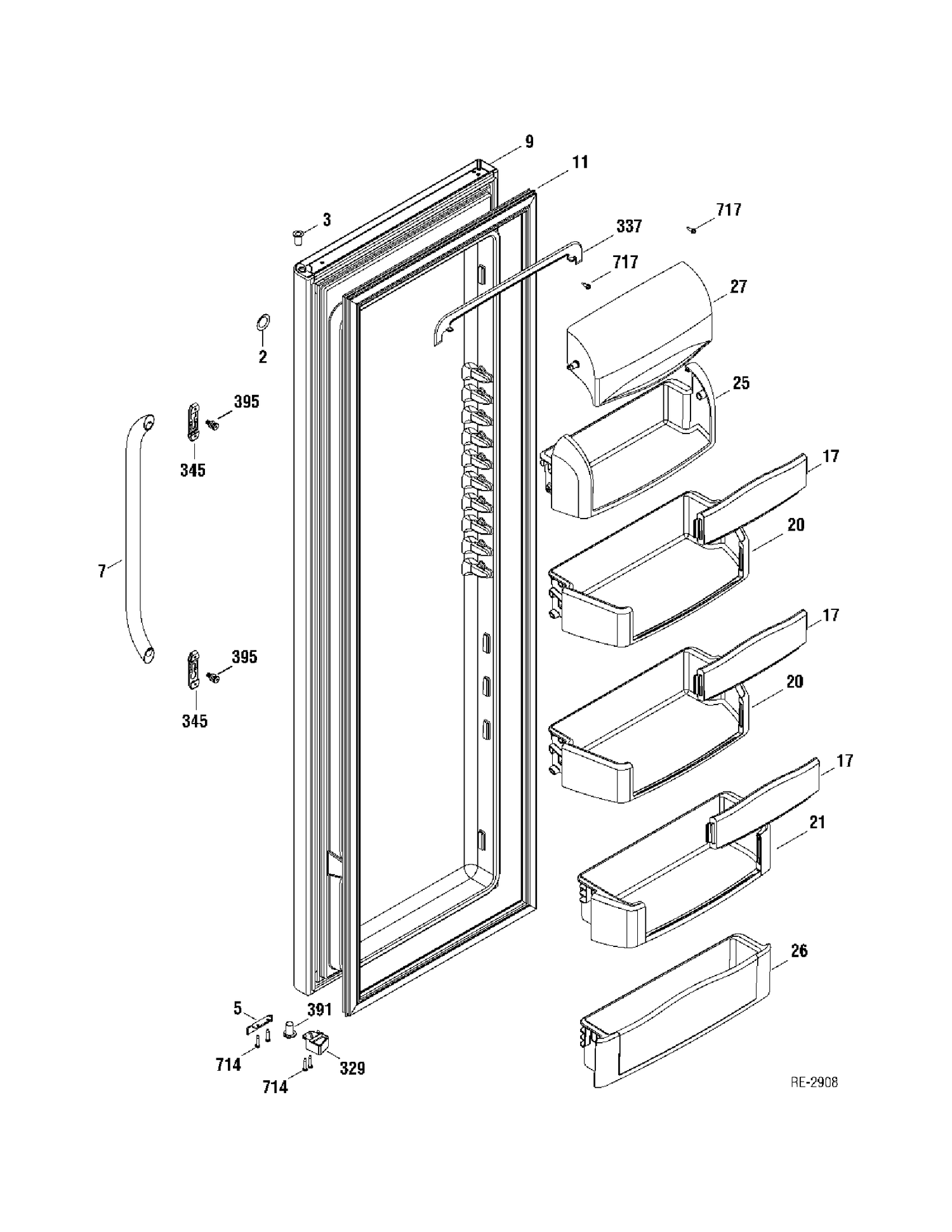 FF DOOR Diagram and Parts List for GSR23YBWASS  General Electric Refrigerator