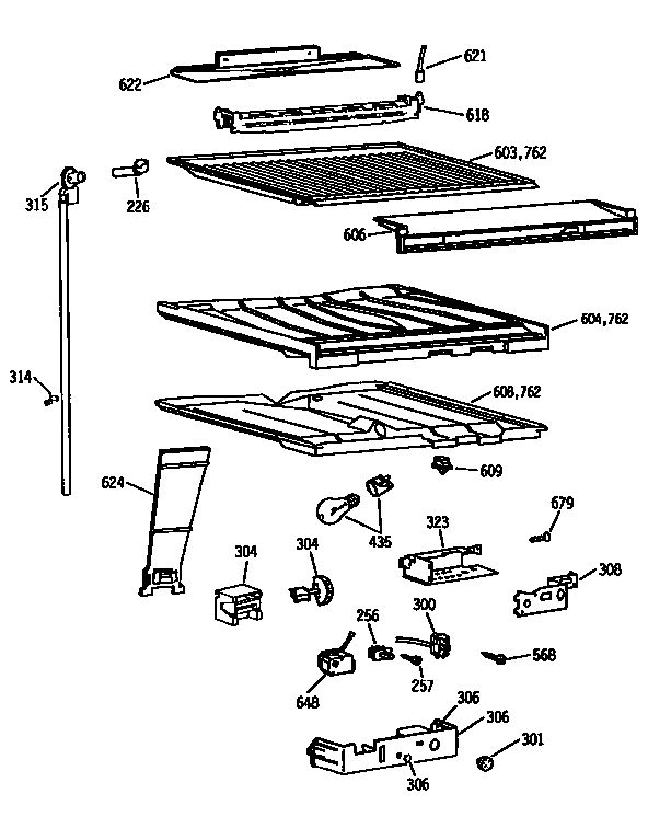 Compartment Separator Diagram and Parts List for TBX18JATJRWH  General Electric Refrigerator