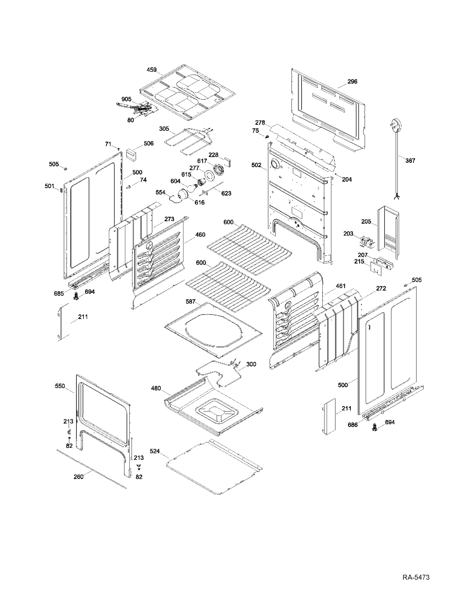 BODY PARTS Diagram and Parts List for JCBP36WK3WW  General Electric Range