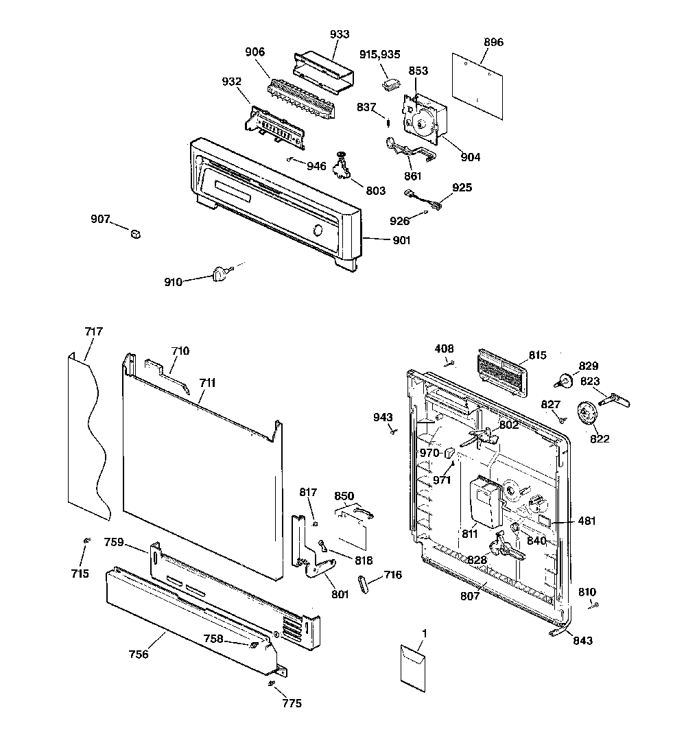 Escutcheon & door assembly Diagram and Parts List for 36315459992  Kenmore Dishwasher