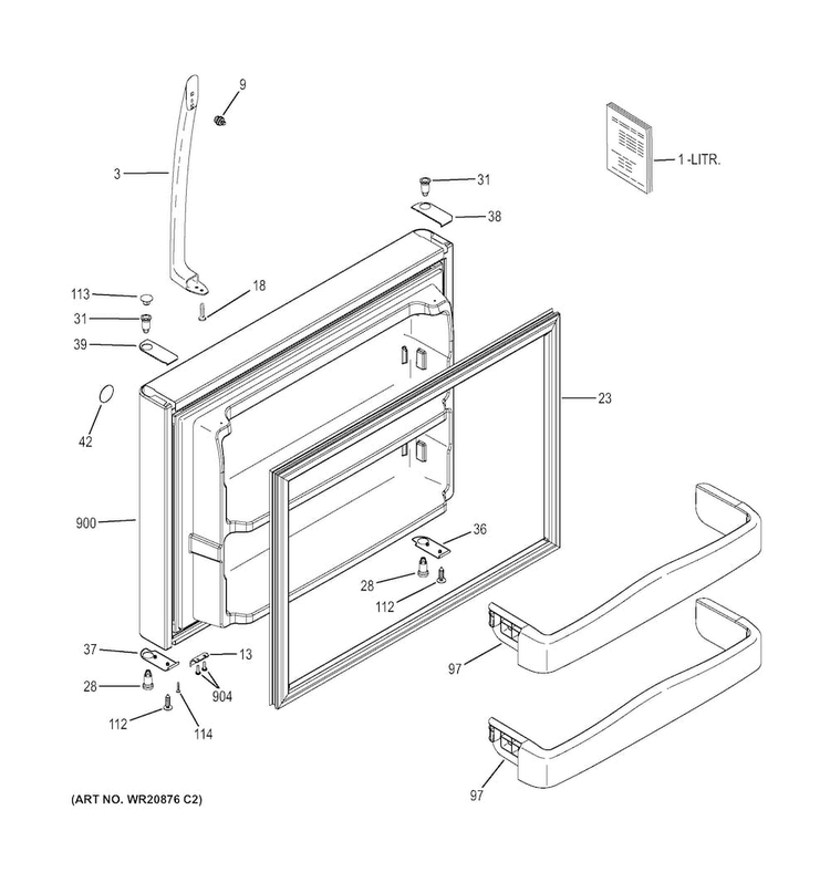 Freezer Door Diagram and Parts List for GTH20SBBASS  General Electric Refrigerator