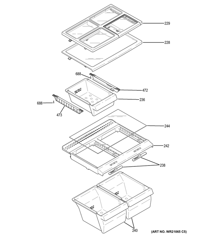 Fresh Food Shelves Diagram and Parts List for GIE18HSHHRSS  General Electric Refrigerator