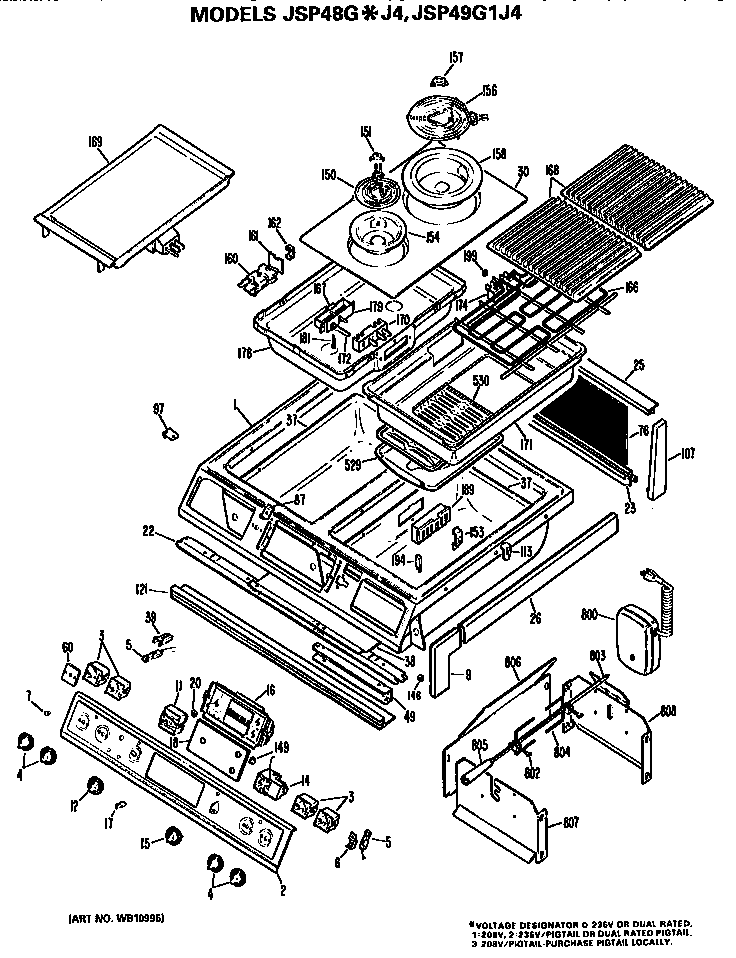 Cooktop/controls Diagram and Parts List for JSP48GJ4  General Electric Range