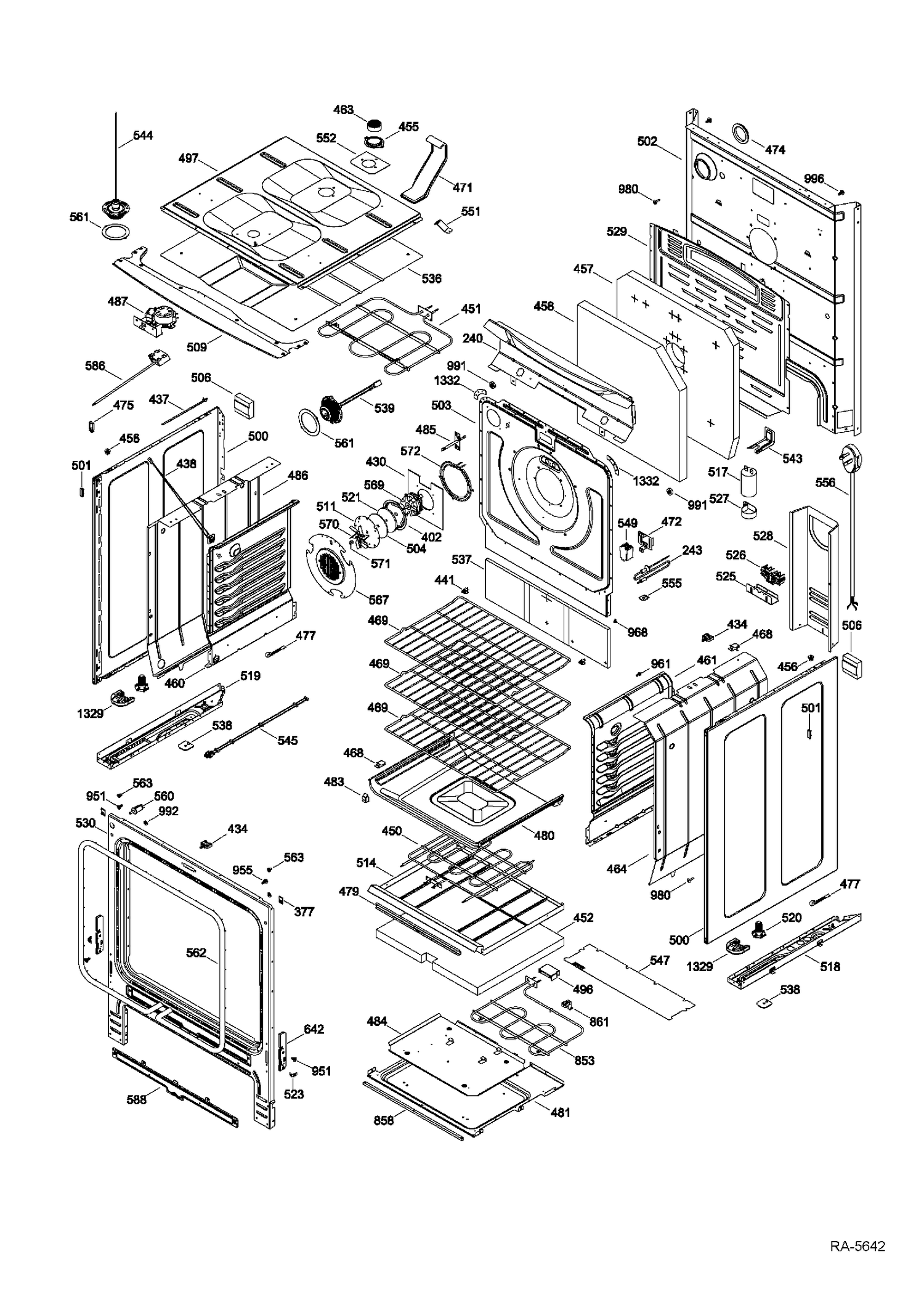 BODY PARTS Diagram and Parts List for PCB969DR2BB  General Electric Range