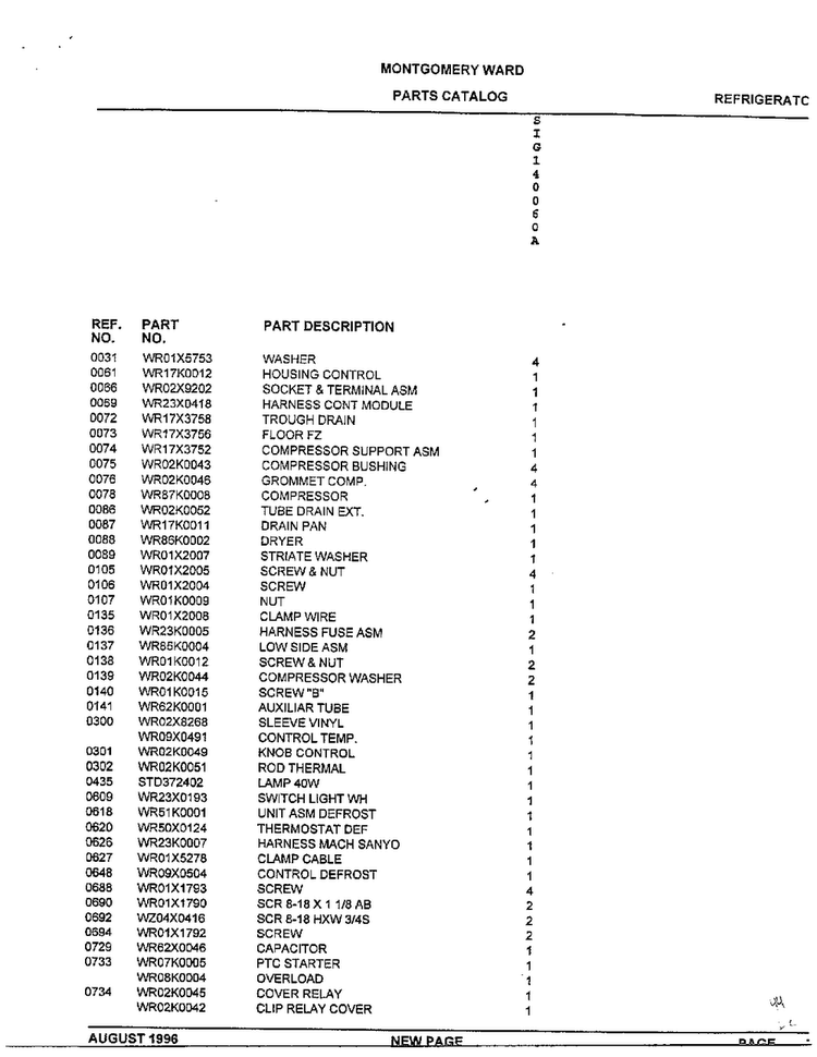 Unit Parts Page 2 Diagram and Parts List for 140060A  General Electric Refrigerator