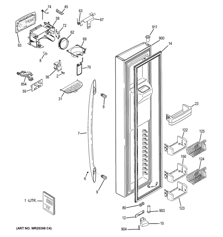 Freezer Door Diagram and Parts List for GSE28VGBECSS  General Electric Refrigerator