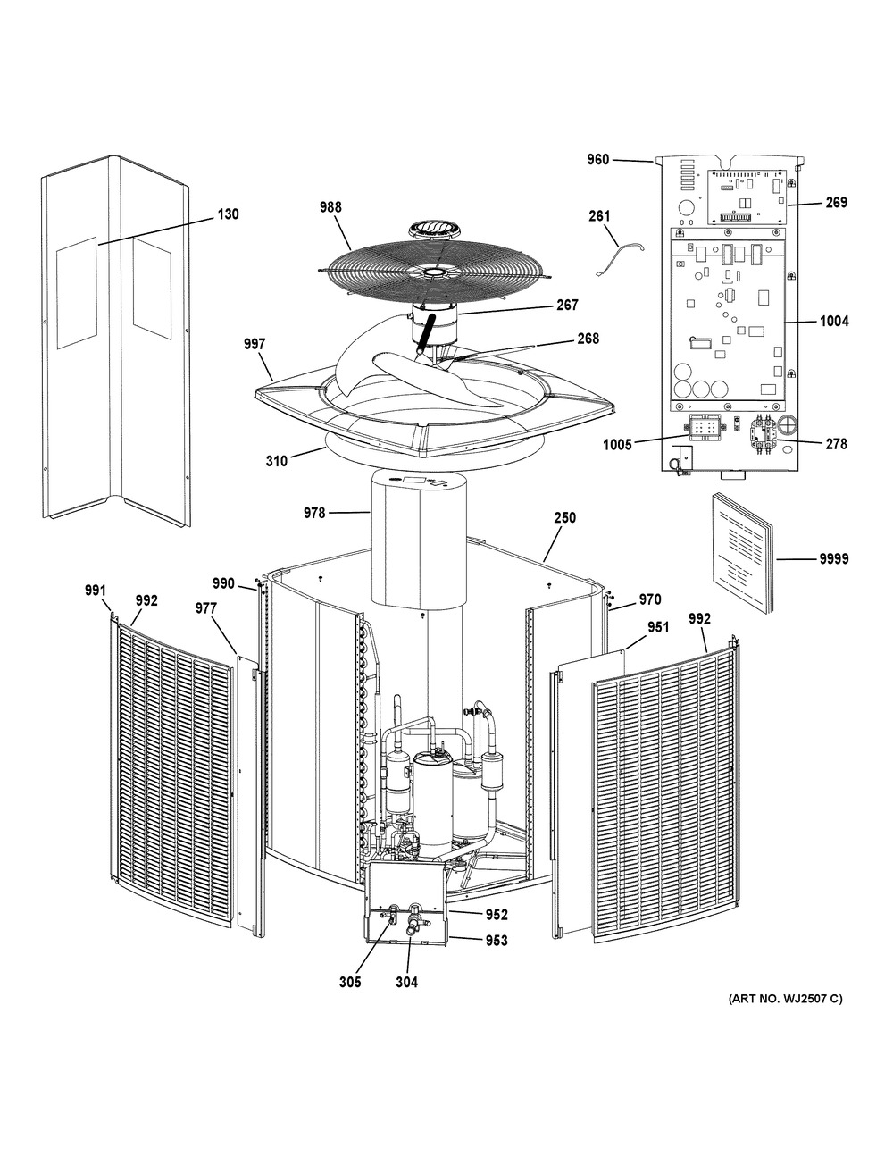 Motor And Chassis Parts Diagram and Parts List for NS23A48MA451  General Electric Air Conditioner