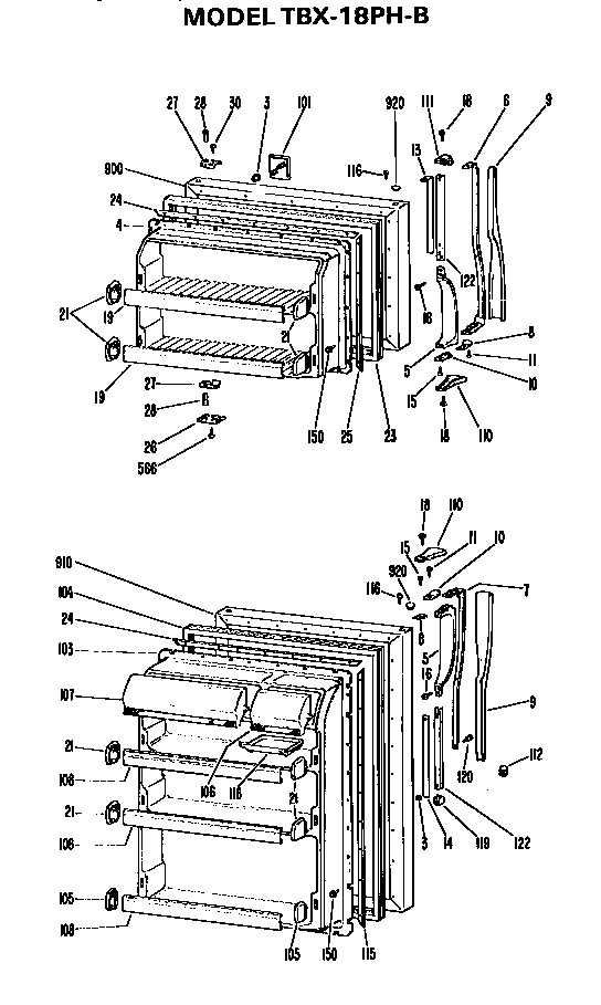 Doors Diagram and Parts List for TBX18PHB  General Electric Refrigerator
