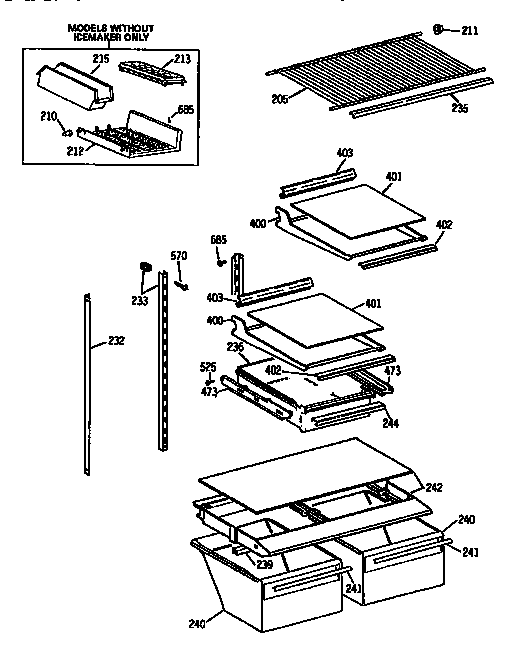 Shelf Assembly Diagram and Parts List for TBX18JISJRWH  General Electric Refrigerator