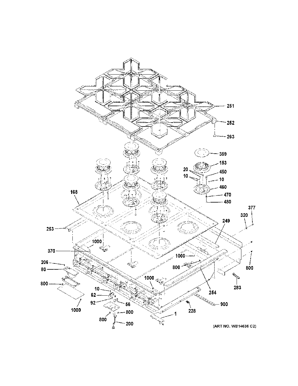 Cooktop Diagram and Parts List for ZGU366NP8SS  General Electric Cooktop