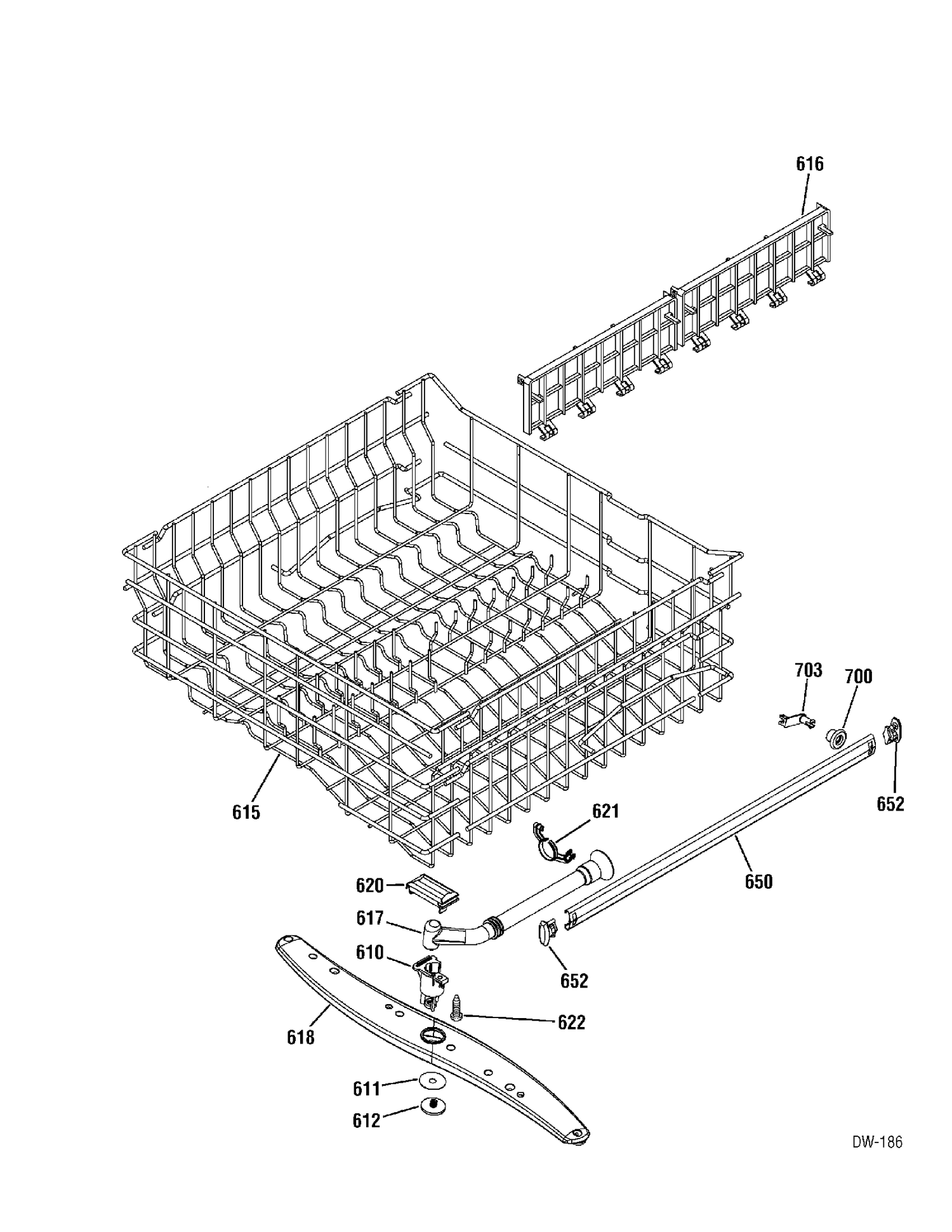 UPPER RACK Diagram and Parts List for 40201-0  General Electric Dishwasher