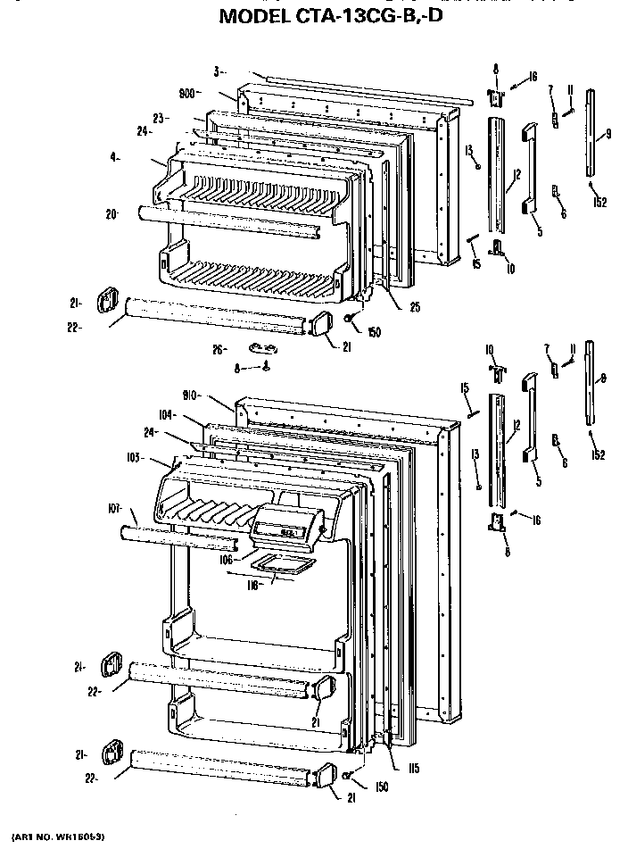 Doors Diagram and Parts List for CTA13CGDLWH  Hotpoint Refrigerator