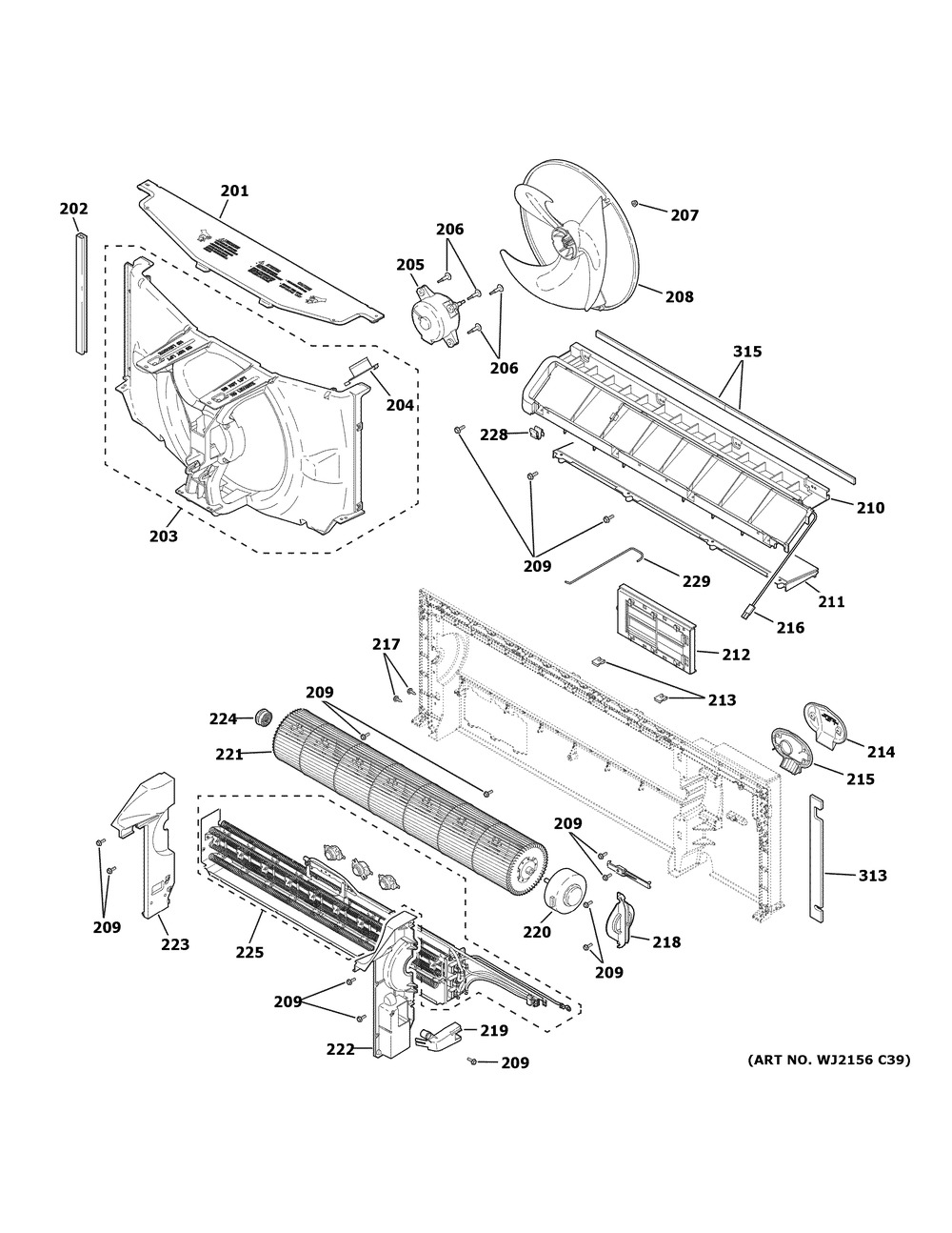 Motor & Chassis Parts Diagram and Parts List for AZ45E07EACW6  General Electric Air Conditioner