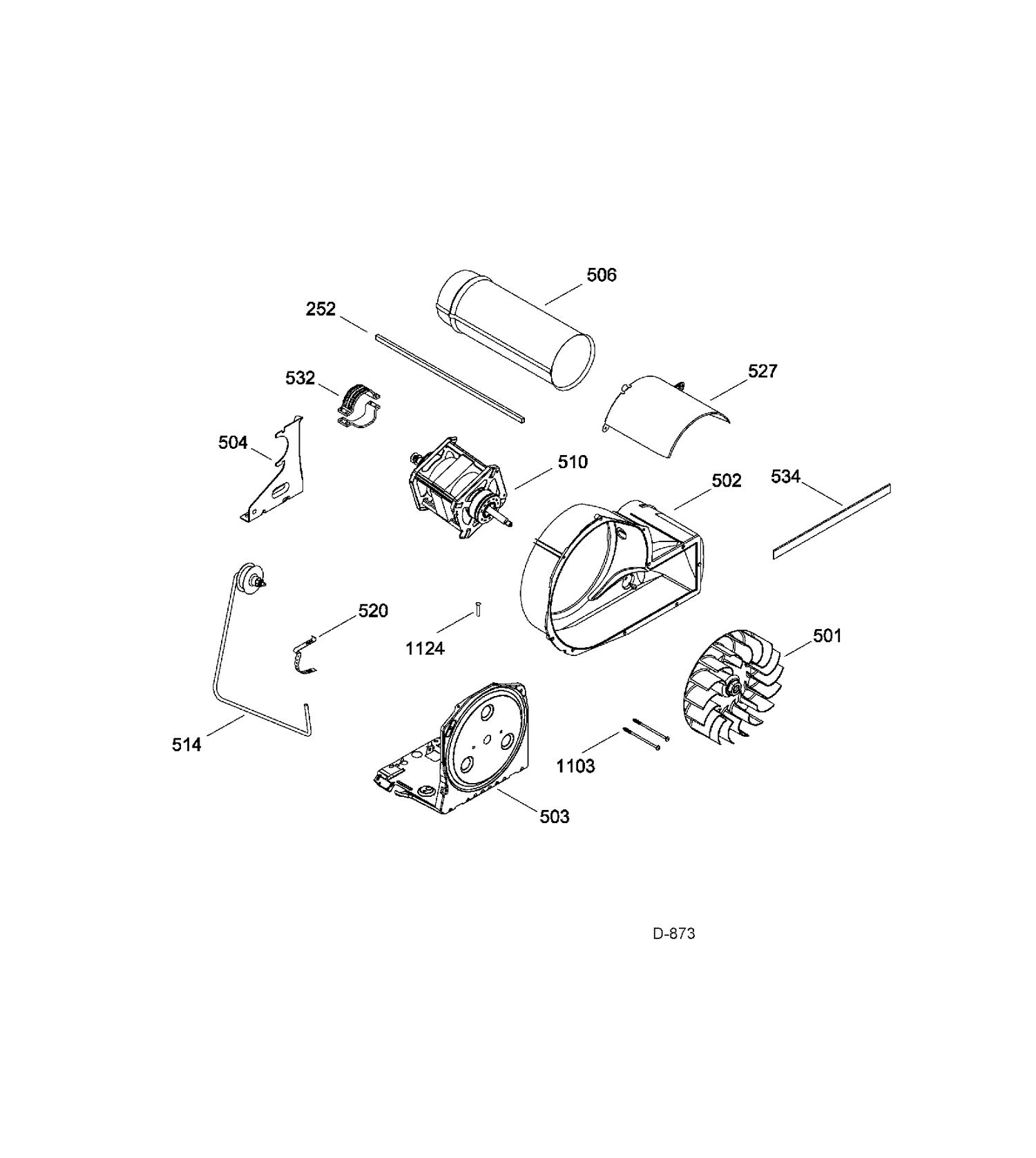 BLOWER & DRIVE Diagram and Parts List for GFMS140ED0WW  General Electric Dryer