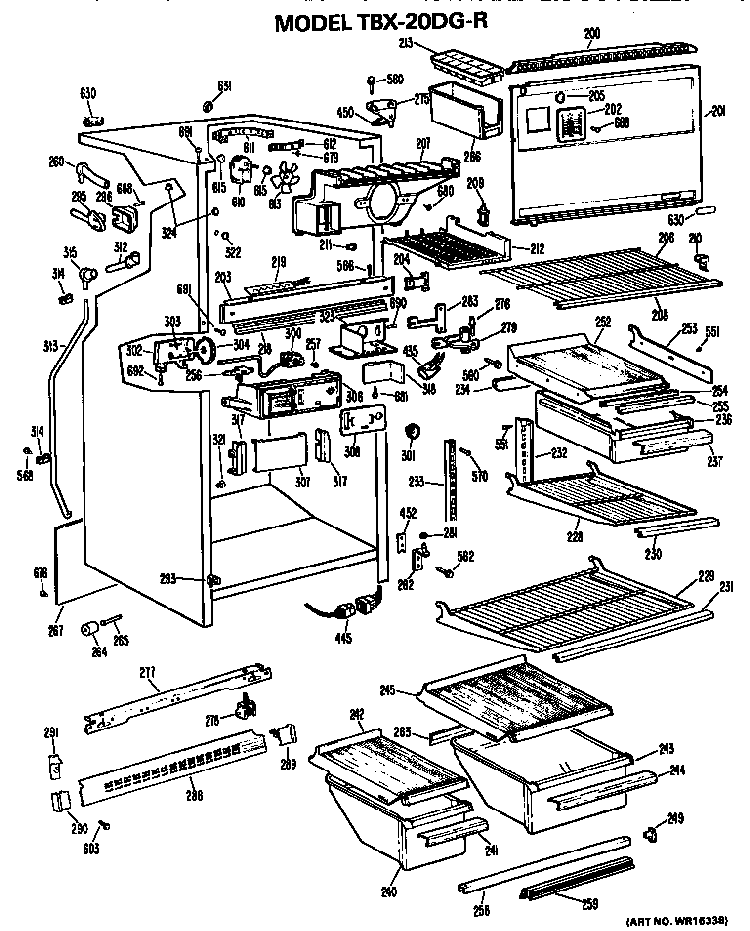 Cabinet Parts Diagram and Parts List for TBX20DGR  General Electric Refrigerator