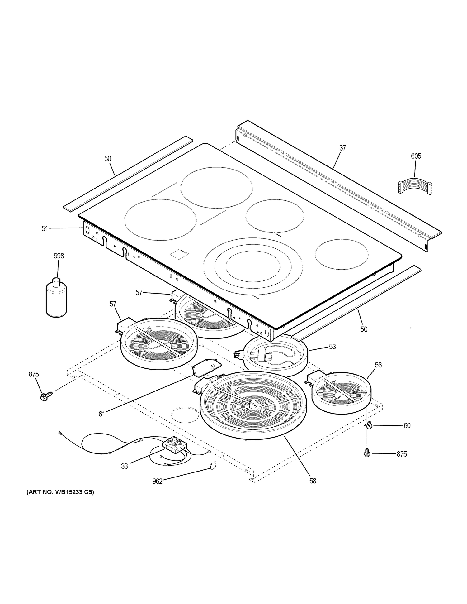 COOKTOP Diagram and Parts List for JS750DF4BB  General Electric Range