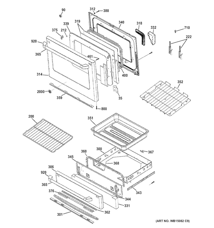 Door & Drawer Parts Diagram and Parts List for C2S985SET6SS  General Electric Range