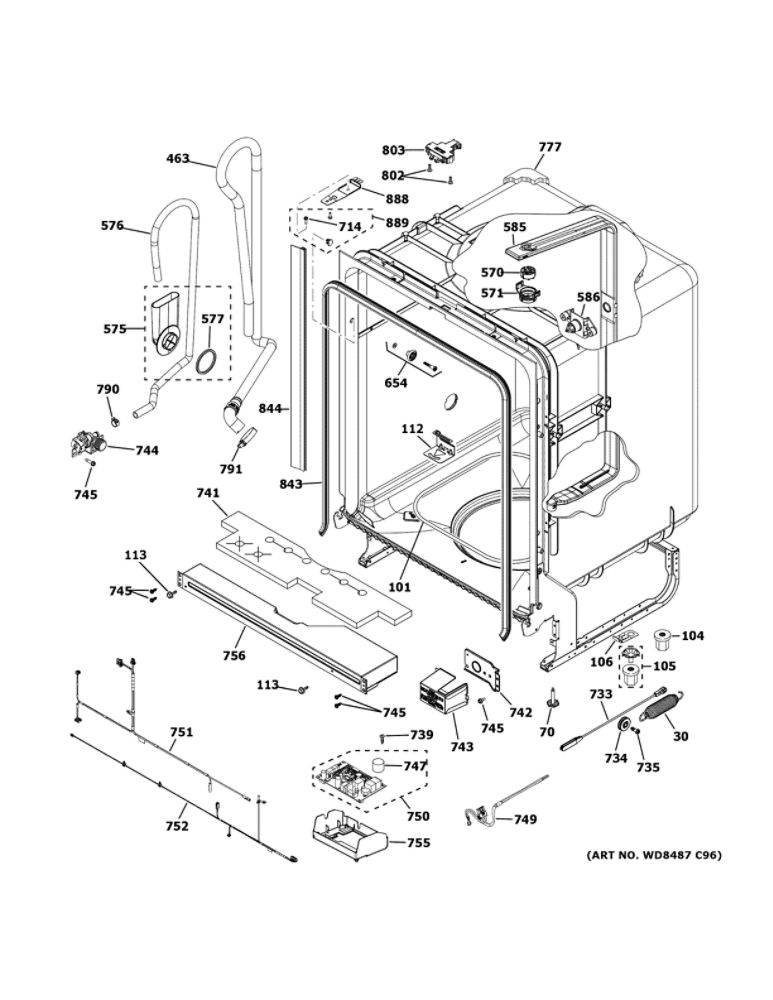 Body Parts 1 Diagram and Parts List for GDT630PSM4SS  General Electric Dishwasher